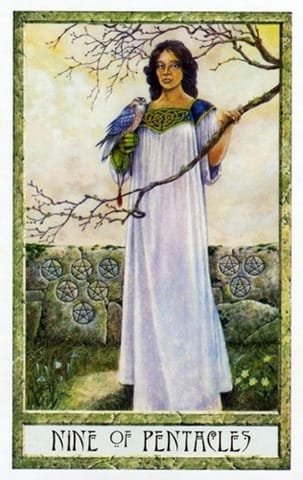 The Druidcraft Tarot Deck - 5 9 of Pentacles - Druidcraft Tarot Deck