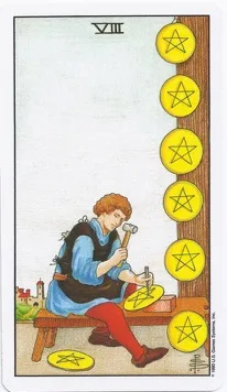 Tarot Card Reading + Learn How to Read Tarot Cards - 12 8 of Pentacles - Rider-Waite-Smith Tarot