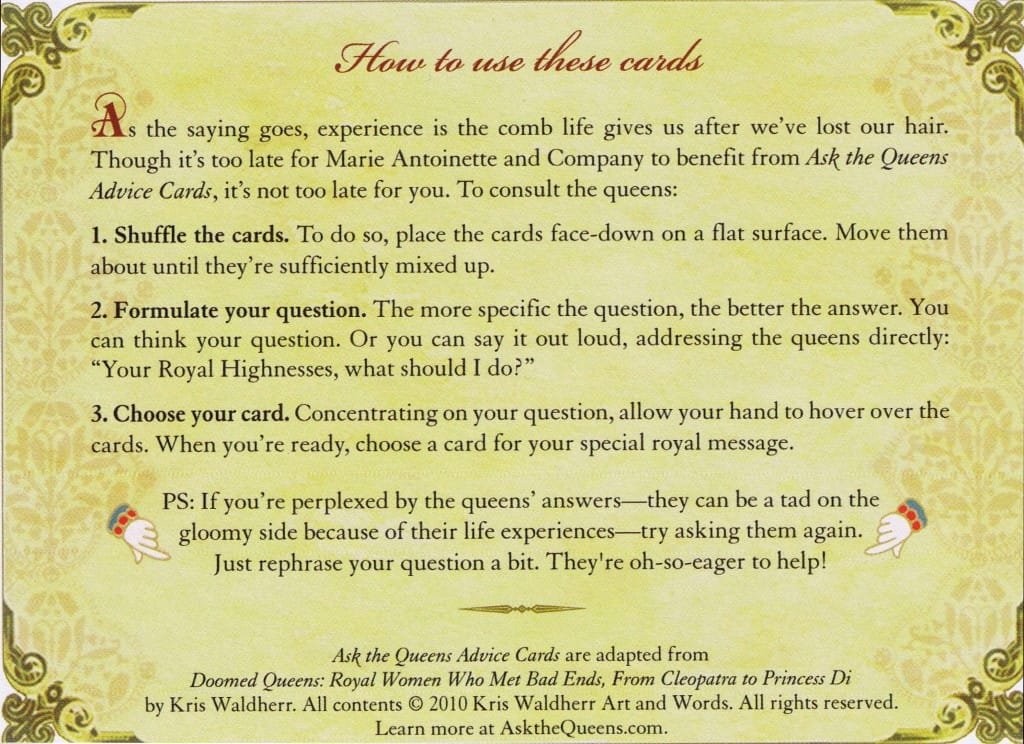 Ask The Queens Advice Card Deck Instructions Ask The Queens Advice Card Deck Instructions