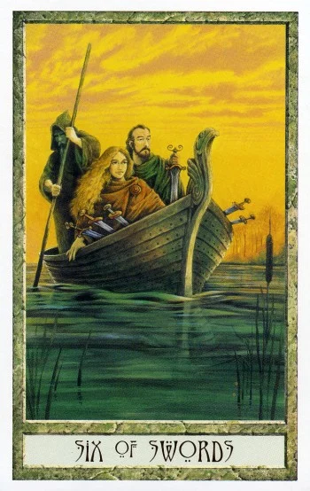 The Druidcraft Tarot Deck - 12 6 of Swords - The Druidcraft Tarot Deck
