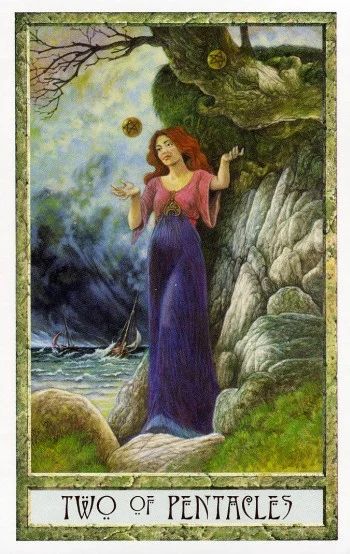 The Druidcraft Tarot Deck - 14 2 of Pentacles - The Druidcraft Tarot Deck