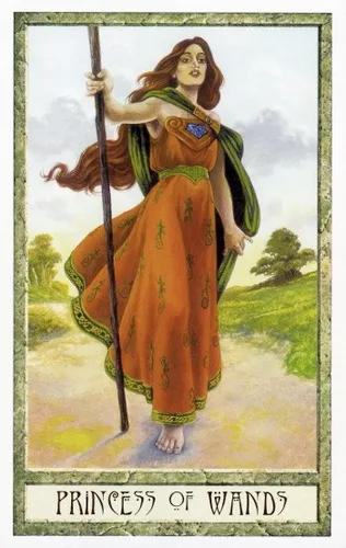 The Druidcraft Tarot Deck - 6 Princess of Wands - Druidcraft Tarot deck
