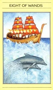 The Mythic Tarot - 3 8 of Wands - Mythic Tarot