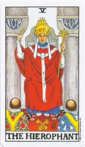 6 of Pentacles: Moon in Taurus: Manifesting Satisfaction - 16 The Hierophant - Rider-Waite-Smith Tarot