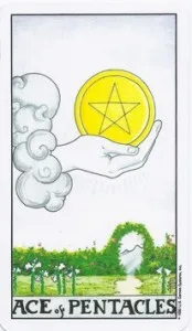 3 of Wands: Sun in Aries: Slay The Dragon - 23 Ace of Pentacles - Rider-Waite-Smith
