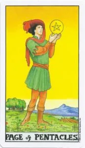 3 of Wands: Sun in Aries: Slay The Dragon - 27 Page of Pentacles - Rider-Waite-Smith