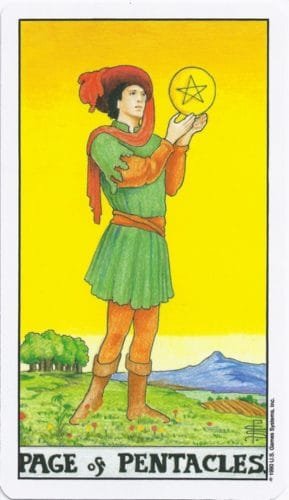 5 of Pentacles: Mercury in Taurus: Resisting Material Changes - 27 Page of Pentacles - Rider-Waite-Smith