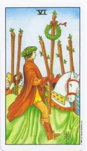 Six in the Tarot Cards - Consciousness Harmonized - 5 6 of Wands - Rider-Waite-Smith