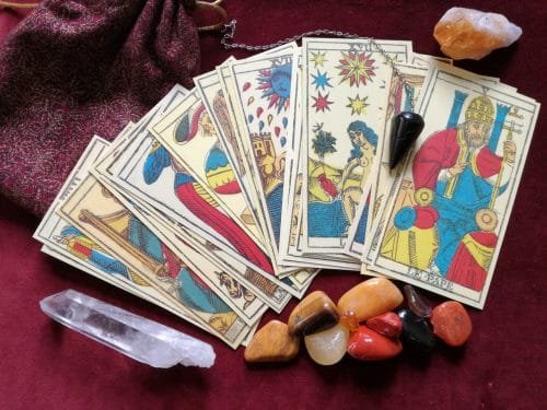 Comparative Tarot Intensive One-On-One Workshop - 5 Marseilles Tarot Cards with Crystals