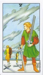 Five in the Tarot Cards - Changing the Status Quo - 6 5 of Swords - Rider-Waite-Smith Tarot Card Deck