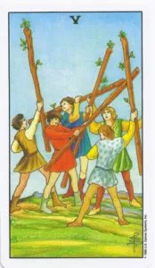 Five in the Tarot Cards - Changing the Status Quo - 4 5 of Wands - Rider-Waite-Smith Tarot