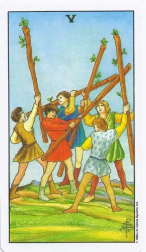 5-6-7 of Wands - Saturn-Jupiter-Mars in Leo Decans: Three Kings Breaking Cycles - 20 5 of Wands - Rider-Waite-Smith Tarot