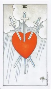 Three in the Tarot Cards - Trinity of Creation - 7 3 of Swords - Rider-Waite-Smith Tarot
