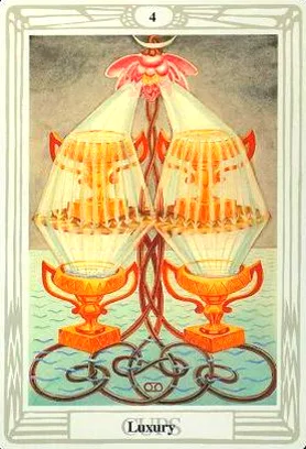 2-3-4 of Cups - Venus-Mercury-Moon in Cancer Decans - Exploring Emotional Security - 47 4 of Cups - Luxury - Thoth Tarot
