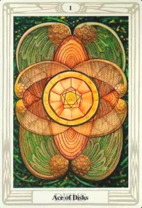 3 of Wands: Sun in Aries: Slay The Dragon - 25 Ace of Pentacles - Thoth Tarot