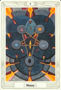 5 of Pentacles: Mercury in Taurus: Resisting Material Changes - 17 5 of Pentacles - Thoth Tarot