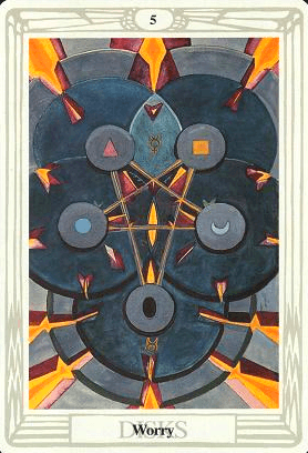 5 of Pentacles: Mercury in Taurus: Resisting Material Changes - 18 5 of Pentacles - Thoth Tarot