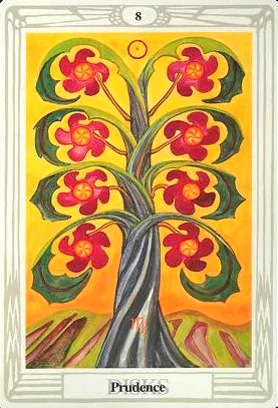 Tarot Card Reading + Learn How to Read Tarot Cards - 14 8 of Pentacles - Prudence - Thoth Tarot