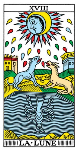 8-9-10 of Cups: Saturn-Jupiter-Mars in Pisces Decans: Dissolving Delusions and Detachment - 5 The Moon - La Lune - Tarot de Marseille