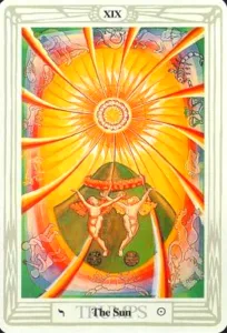 3 of Wands: Sun in Aries: Slay The Dragon - 7 The Sun - Thoth Tarot