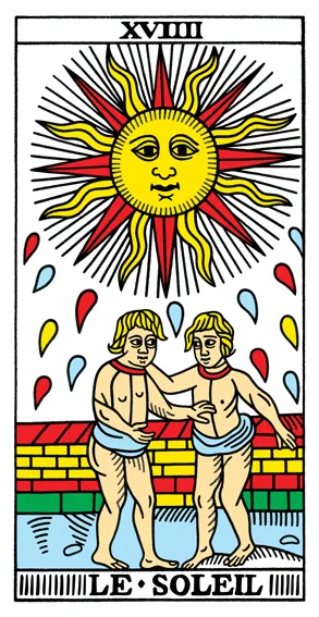 10 of Swords - Sun in Gemini - Overwhelming Mental Exhaustion - 6 The Sun - Tarot de Marseilles