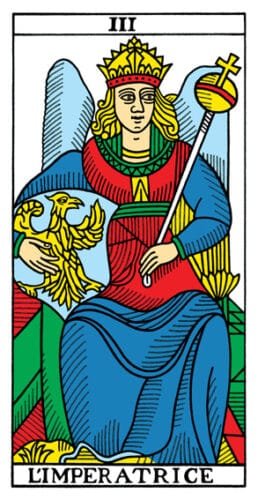 6 of Pentacles: Moon in Taurus: Manifesting Satisfaction - 24 The Empress - Tarot de Marseilles