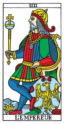 6 of Pentacles: Moon in Taurus: Manifesting Satisfaction - 26 The Emperor - Tarot de Marseilles