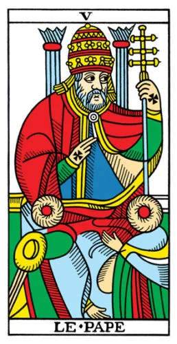 7 of Pentacles: Saturn in Taurus: Overthinking Creates Failure - 18 The Hierophant - Le Pape - Tarot de Marseilles