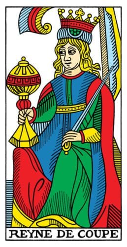 2-3-4 of Cups - Venus-Mercury-Moon in Cancer Decans - Exploring Emotional Security - 58 Queen of Cups - Tarot de Marseilles