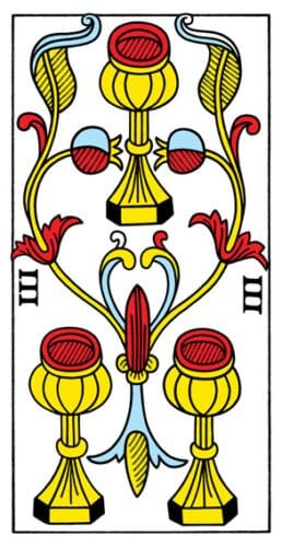 2-3-4 of Cups - Venus-Mercury-Moon in Cancer Decans - Exploring Emotional Security - 32 3 of Cups - Tarot de Marseille