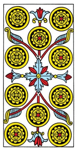 8-9-10 of Pentacles: Sun-Venus-Mercury in Virgo Decans: Discernment Materialized - 50 10 of Pentacles - Tarot de Marseille