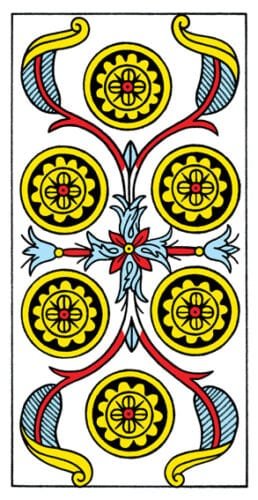 6 of Pentacles: Moon in Taurus: Manifesting Satisfaction - 31 6 of Pentacles - Tarot de Marseilles