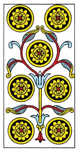 7 of Pentacles: Saturn in Taurus: Overthinking Creates Failure - 29 7 of Pentacles - Tarot de Marseiles