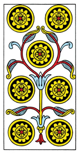 7 of Pentacles: Saturn in Taurus: Overthinking Creates Failure - 29 7 of Pentacles - Tarot de Marseiles