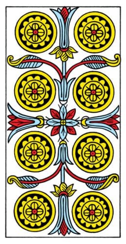 Tarot Card Reading + Learn How to Read Tarot Cards - 13 8 of Pentacles - Tarot de Marseille