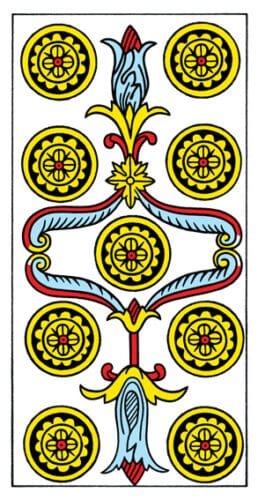8-9-10 of Pentacles: Sun-Venus-Mercury in Virgo Decans: Discernment Materialized - 34 9 of Pentacles - Tarot de Marseille
