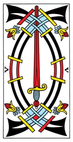 5-6-7 of Swords: Venus-Mercury-Moon in Aquarius Decans: Intelligent Patterns of Collective Philosophy - 22 5 of Swords - Tarot de Marseille