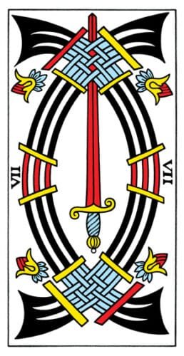 5-6-7 of Swords: Venus-Mercury-Moon in Aquarius Decans: Intelligent Patterns of Collective Philosophy - 50 7 of Swords - Tarot de Marseille