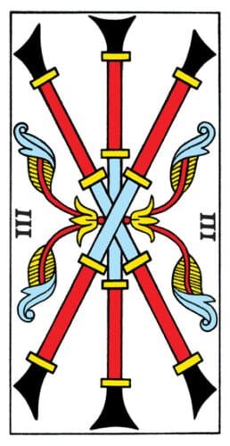 3 of Wands: Sun in Aries: Slay The Dragon - 20 3 of Wands - Tarot de Marseilles