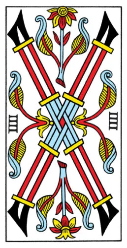 4 of Wands: Venus in Aries: Celebrate the Successful Union - 16 4 of Wands - Tarot de Marseilles