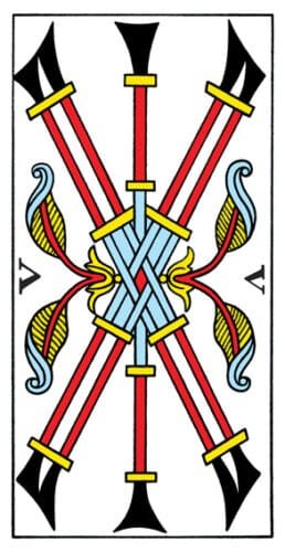 5-6-7 of Wands - Saturn-Jupiter-Mars in Leo Decans: Three Kings Breaking Cycles - 21 5 of Wands - Tarot de Marseille