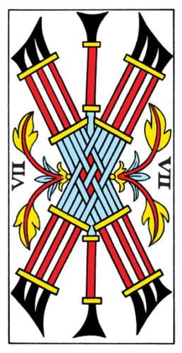 5-6-7 of Wands - Saturn-Jupiter-Mars in Leo Decans: Three Kings Breaking Cycles - 50 7 of Wands - Tarot de Marseille