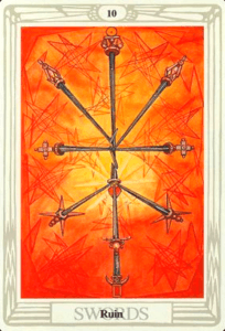10 of Swords - Sun in Gemini - Overwhelming Mental Exhaustion - 9 10 of Swords - Ruin - Thoth Tarot