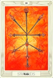 10 of Swords - Sun in Gemini - Overwhelming Mental Exhaustion - 20 10 of Swords - Ruin - Thoth Tarot