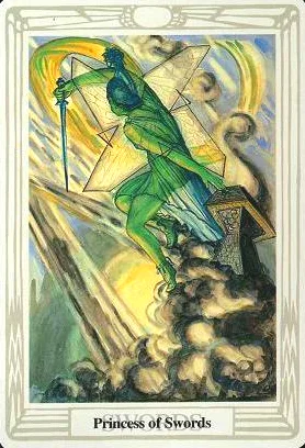 8-9-10 of Cups: Saturn-Jupiter-Mars in Pisces Decans: Dissolving Delusions and Detachment - 57 Princess of Swords - Thoth Tarot