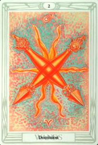 2 of Wands: Mars in Aries: The Adventure Begins - 16 2 of Wands - Dominion - Thoth Tarot