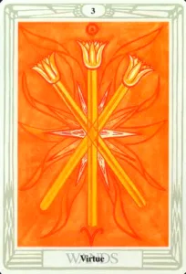 3 of Wands: Sun in Aries: Slay The Dragon - 20 3 of Wands - Thoth Tarot - Sun in Aries