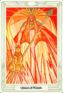 3 of Wands: Sun in Aries: Slay The Dragon - 32 Queen of Wands - Thoth Tarot