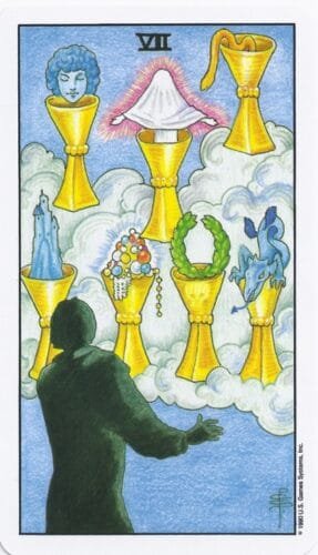 5-6-7 of Cups: Mars-Sun-Venus in Scorpio Decans: Murky Deep Dive - 51 7 of Cups - Rider-Waite-Smith Tarot