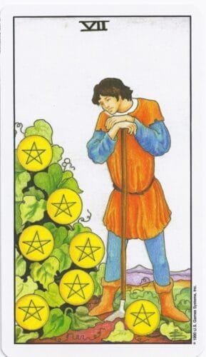 7 of Pentacles: Saturn in Taurus: Overthinking Creates Failure - 23 7 of Pentacles - Rider-Waite-Smith Tarot